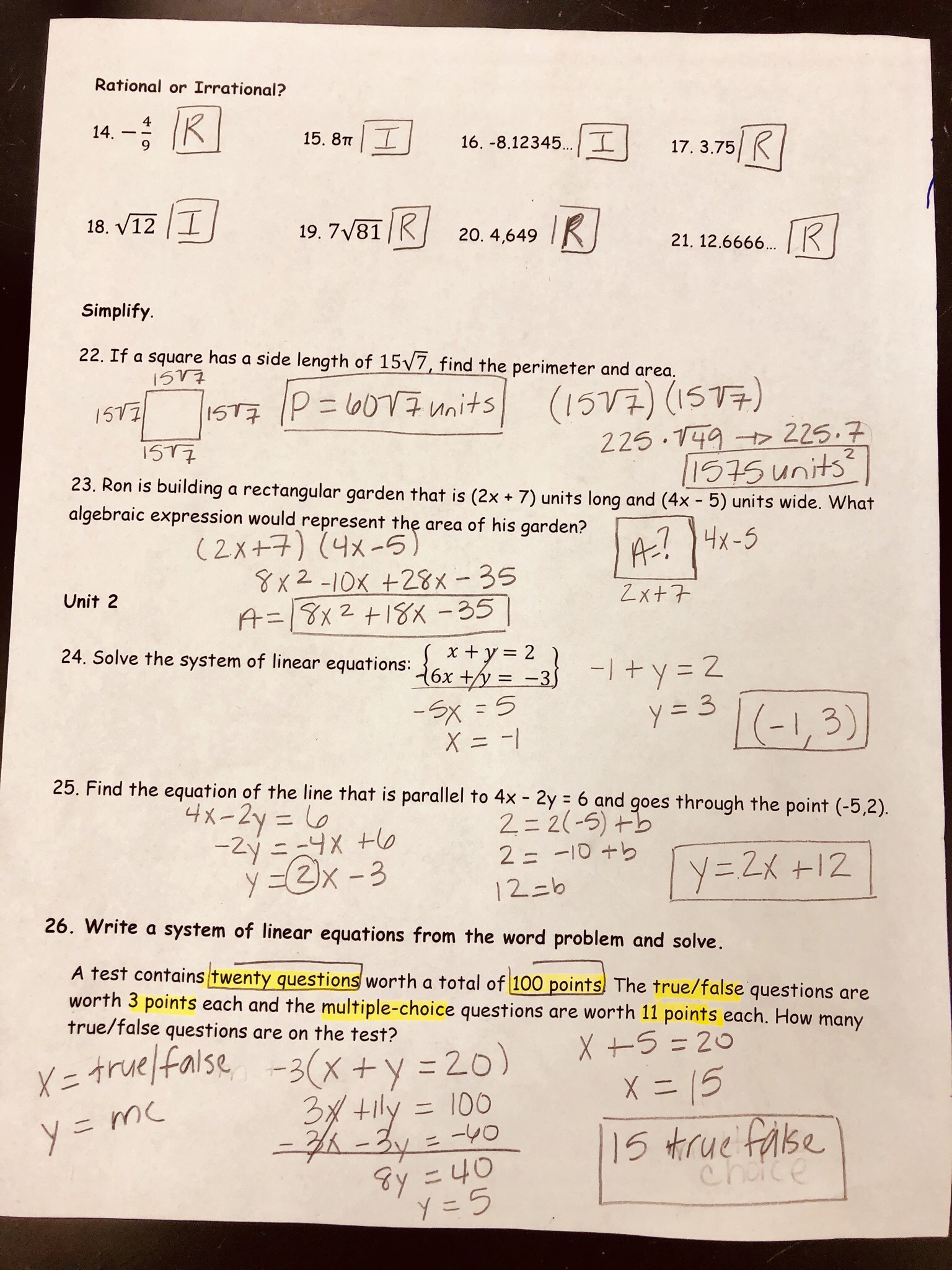 Unit 4 Test Study Guide Solving Quadratic Equations Answer Key - Pic